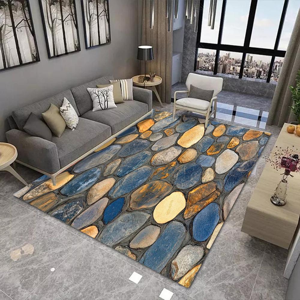 3D Atural Pebble Stone Pathway Carpe Rug Non-slip Soft Realistic Texture Home Decoration Living Room Modern Durable Floor Mat