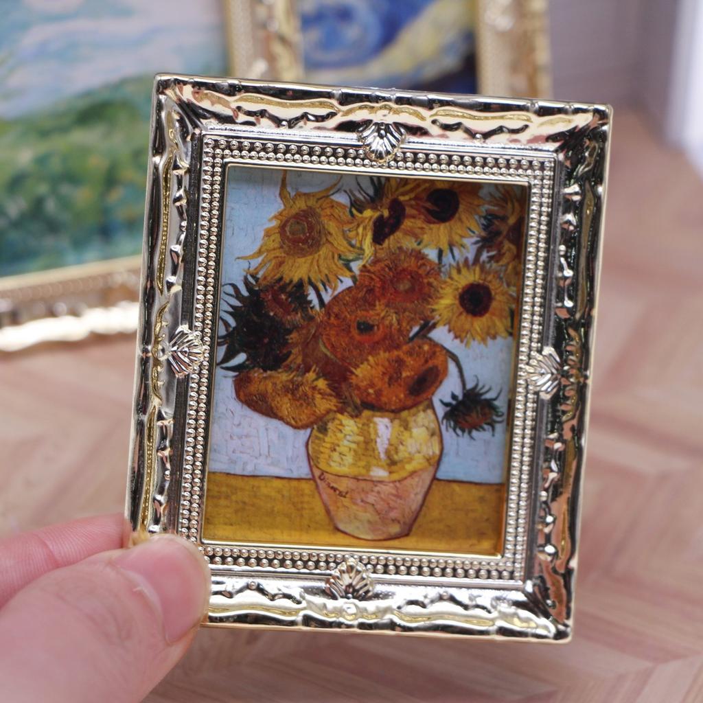 Vintage 1:12 Miniature Framed Pos Oil Painting Toys Doll Accessories Dollhouse Ornament Mural Wall Picture Miniaturas Casa