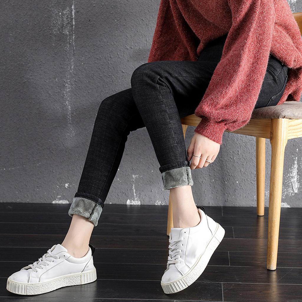 Mode Frauen Plus Größe Plus Samt Elastische Hohe Taille Casual Jeans Bleistift Hosen