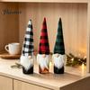 Cute Santa Gnome Ornament Christmas Wine Bottle Cover, Fluffy Artificial Beards Decor, Plaid Festive Kitchen Counter Decor Toppers for Holiday