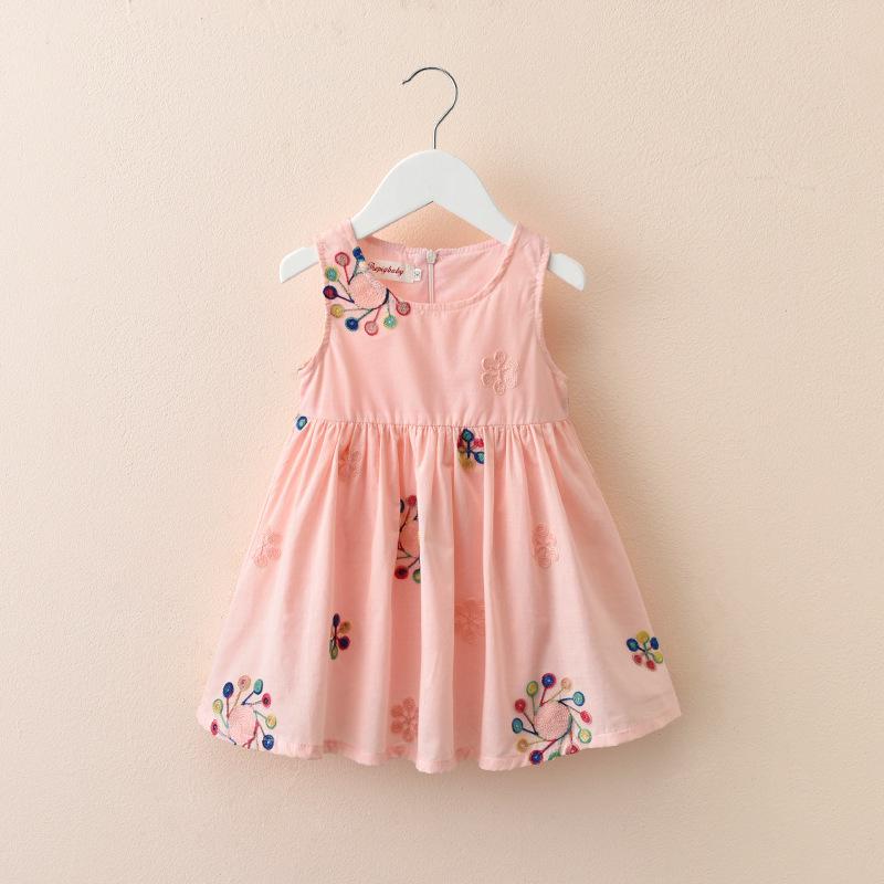 Girls Summer Floral Embroidered Sleeveless Dress Cute Princess Baby Vest Dress Kids Clothing 90cm
