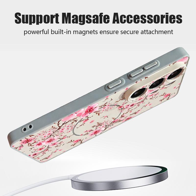 Magnetisch Für Magsafe Hülle Für Samsung Galaxy S26 Ultra S25 Edge S24 Plus S23 FE S22 A17 A54 A55 A56 A57 5G Pfirsichblütenzweig Muster Abdeckung