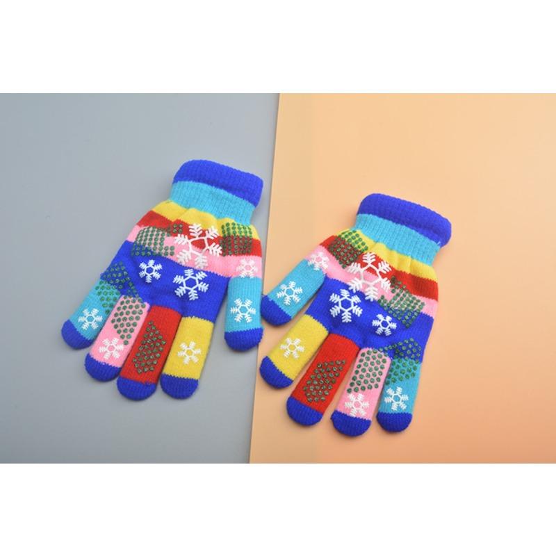 Mary Children's Gloves, Five-finger Baby Autumn and Winter Colored Snowflakes, Six-color Students and Children Double-layer Thickened Warm