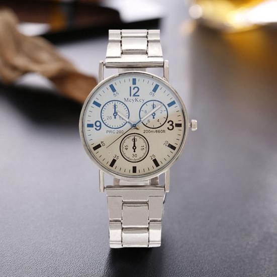 

Yousheng Men Quartz Watch Round Dial Three-eye Blue Light Stainless Steel Band Time-checking High Accuracy Daily Wristwatch Timepieceh Anolog Watch