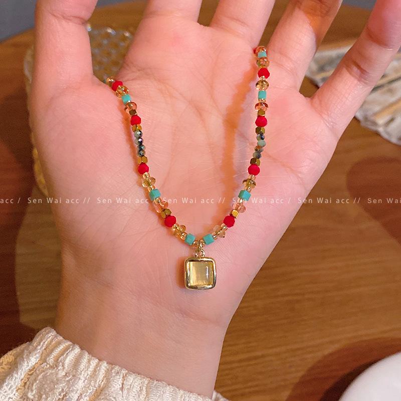 New Chinese sugar cube beaded necklace women's collarbone chain retro temperament accessories