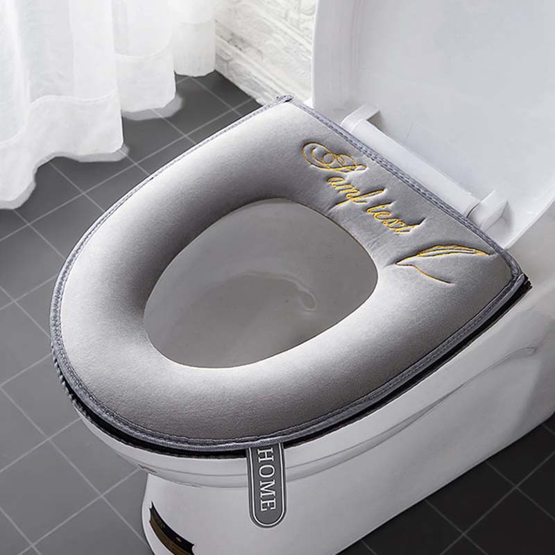 

Бытовой бархатный чехол на сиденье для унитаза, подушка, молния, вышитый влагостойкий коврик для сиденья для унитаза, крышка для ванной комнаты, простой водонепроницаемый коврик с ручкой серый