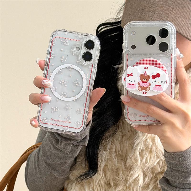 

Floral Cat & Rabbit Illustrated Magnetic Phone Case for iPhone 17/15 Pro/16 Pro Max iPhone 17 Pro