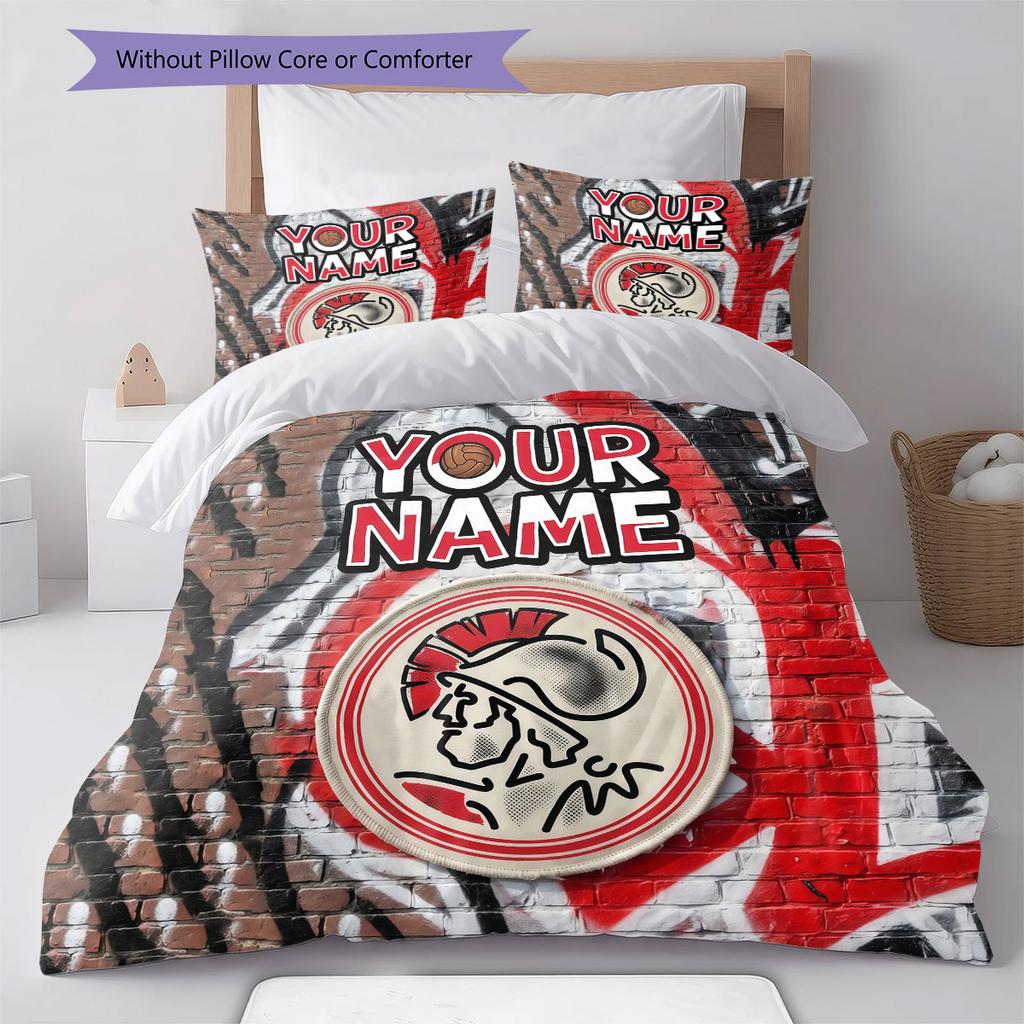 Custom Name,AFC Ajax Pattern Bedding Home Decoration Birthday Gift ( 1 duvet cover + 2 pillowcase, without core),fan merchandise.