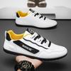 Mens Breathable Leather Upper Casual Sneakers Soft Soled Lace Up Sports Shoes