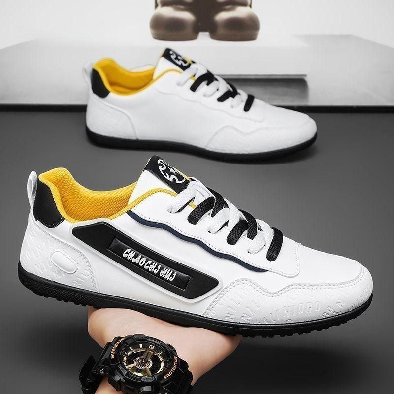 Mens Breathable Leather Upper Casual Sneakers Soft Soled Lace Up Sports Shoes