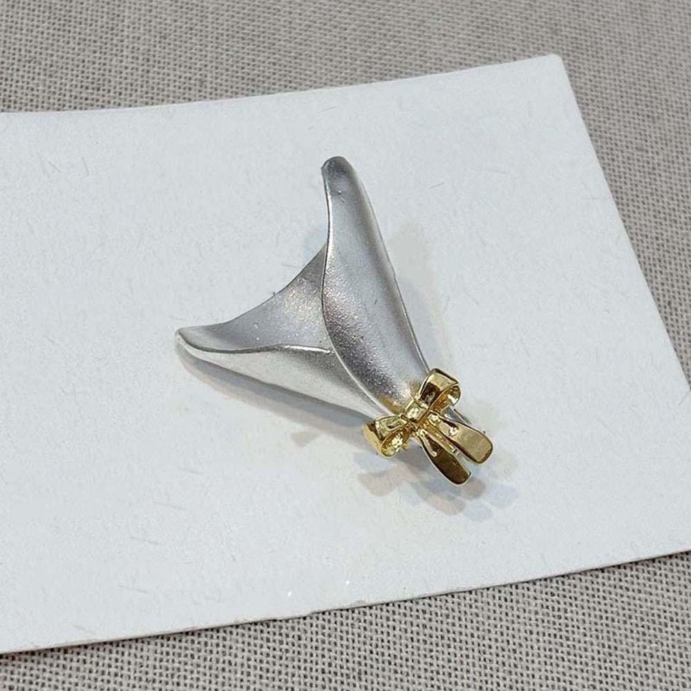 Elegant Flower Insertable Brooch French Style Silver Glossy Pin Metal Corsage Ornament  Banquet
