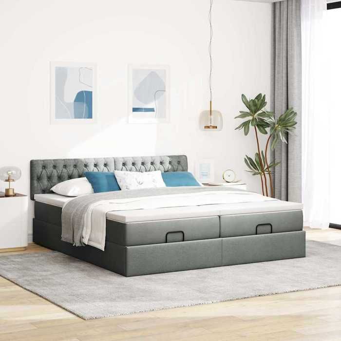 VidaXL Cadre de lit ottoman avec matelas gris foncé 200x200cm tissu 3312023