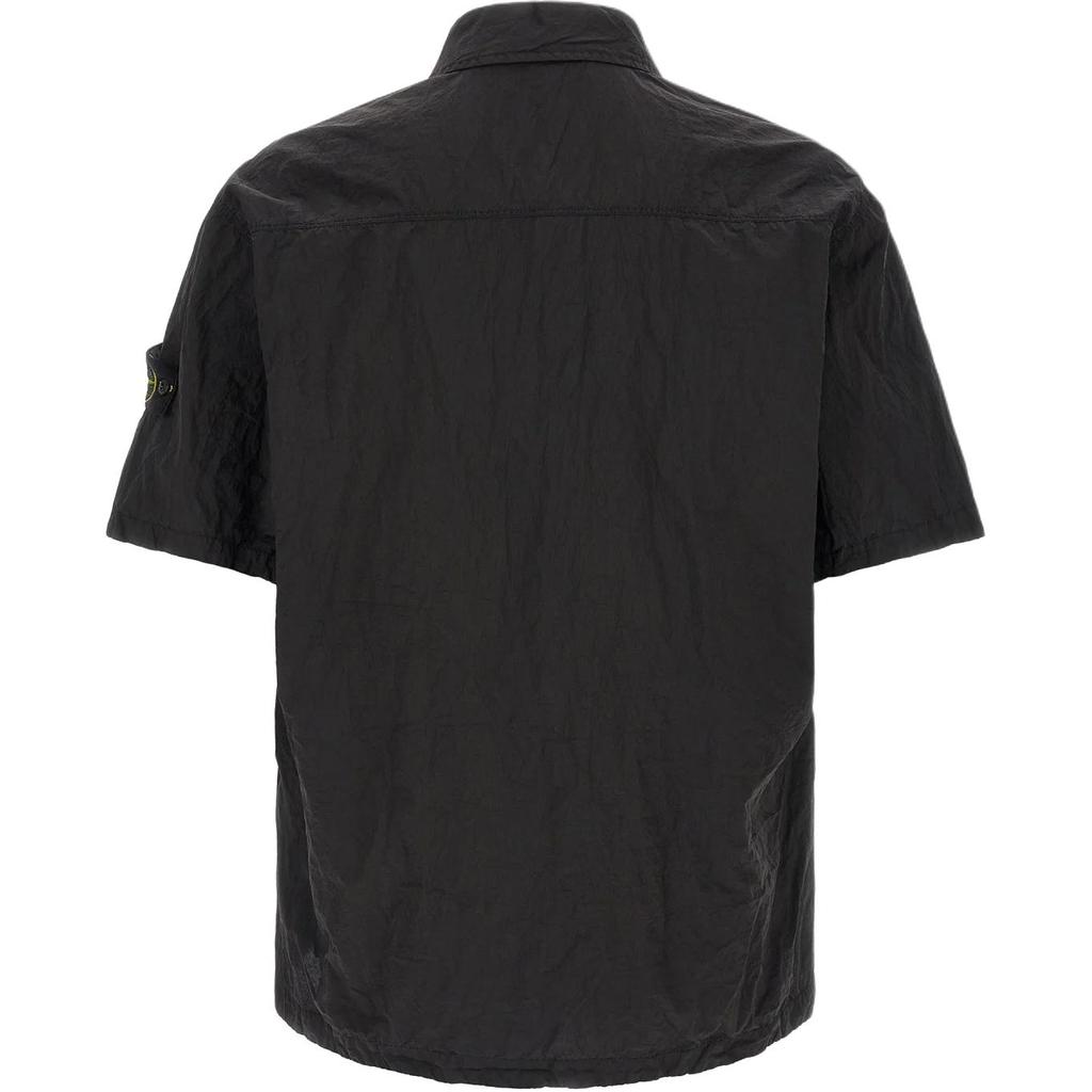 STONE ISLAND Ss26 Metallic Nylon Badge Sleeve Zip Short Sleeve Shirt Unisex Shirts Black L1S151200028S0019V0029