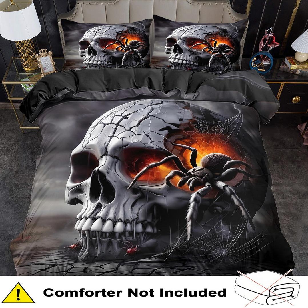 

Skull Bedding Set Spider 3PCS Duvet Cover Goth Comforter Cover Queen Size Bedroom Decor Guest Room 2D Dark Style Flat Printing EU SK(260x220cm)