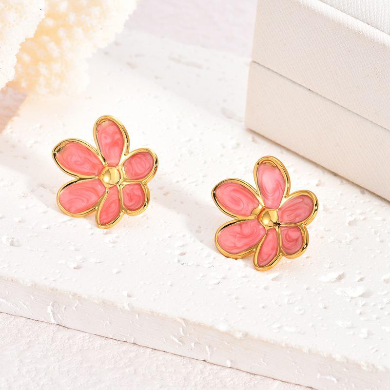 French Enamel Drip Oil Earrings: Stainless Steel, Irregular, Titanium Women's Luxury