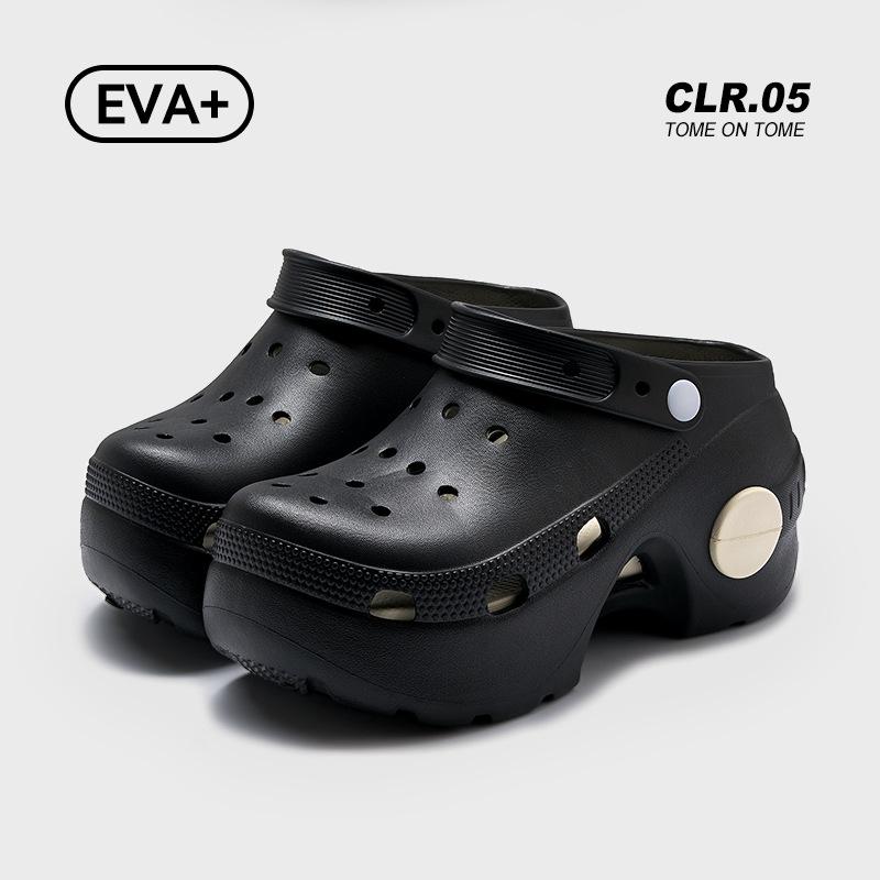 

Туфли с отверстиями, увеличивающие рост, 2025 лето, женские дышащие на толстой подошве, два способа носки, крутые тапочки и нескользящая пляжная обувь 40