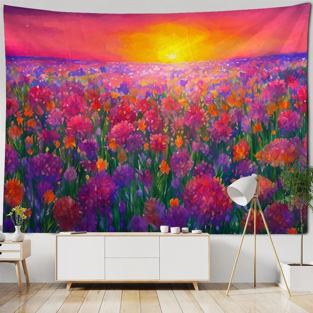 Пейзаж Картина маслом Красочные Цветочные поля Гобелен Офис Гостиная Гобелен Украшения — фото 3
