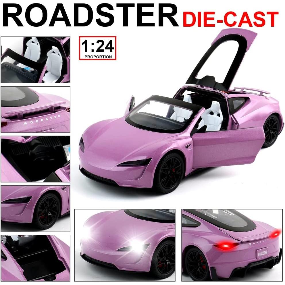 1/24 Scale Roadster Diecast Car Model Toy, Pull Back Toy Vehicle with Sound and Light for Kids Toddler Boys Girls Gift Collection