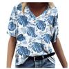 Summer V-neck 3D Feather Flower Printed Top Fashionable Casual Short Sleeved Women's T-shirts