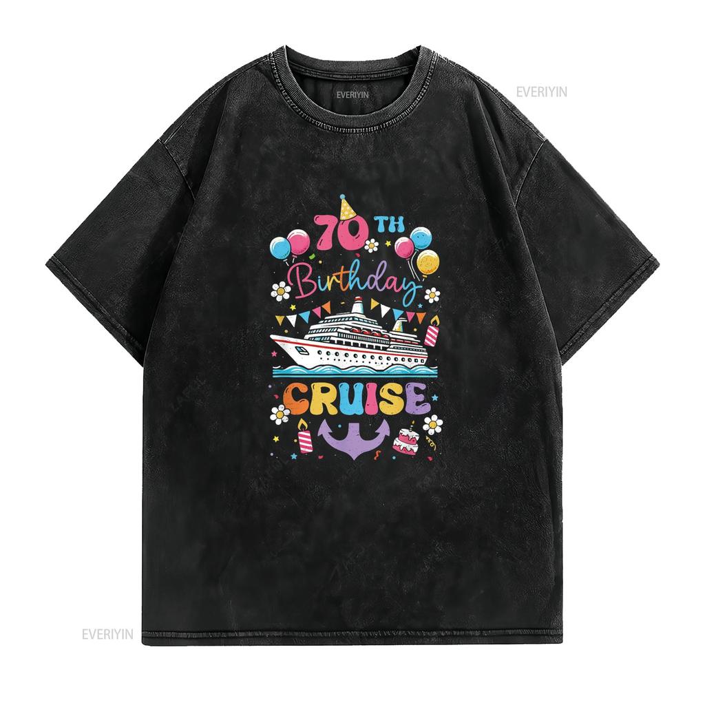 70th Birthday Cruise 70 Years Old Cruising Crew T Shirt vintage Washed Breathable Casual homme Stylish Unisex Stretched