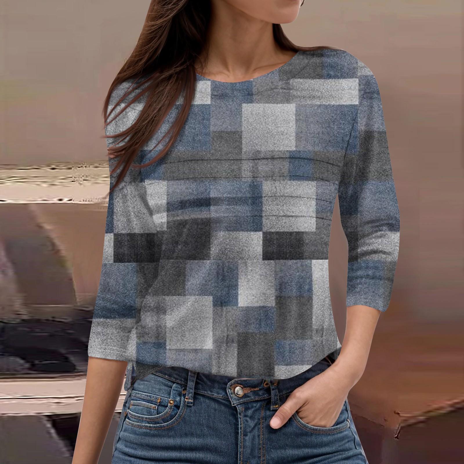 

Женская мода повседневный свободный топ с рукавом 3/4 и круглым вырезом XL