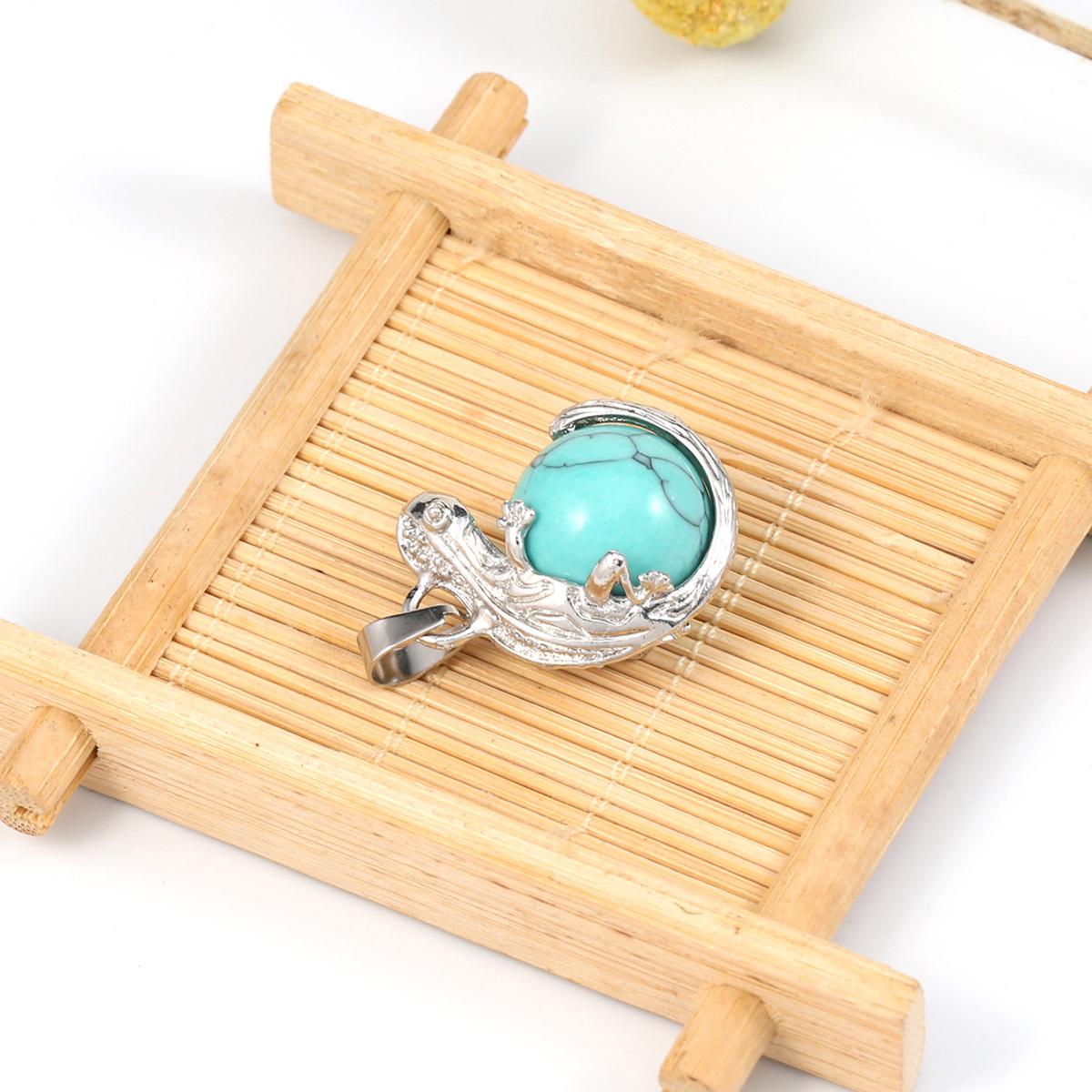 

Ожерелье-кулон из натурального камня Эпидот/Опал/Розовый кварц в форме ящерицы Подвески Изготовление ювелирных изделий DIY Ожерелье-браслет Аксессуар Blue Turquoise/17x24mm