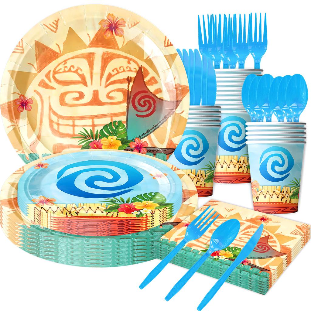 Custom Moana Theme Party Supplies Birthday Decorations Party Arrangement Props Paper Plates Paper Cups Tablecloths Paper Towels