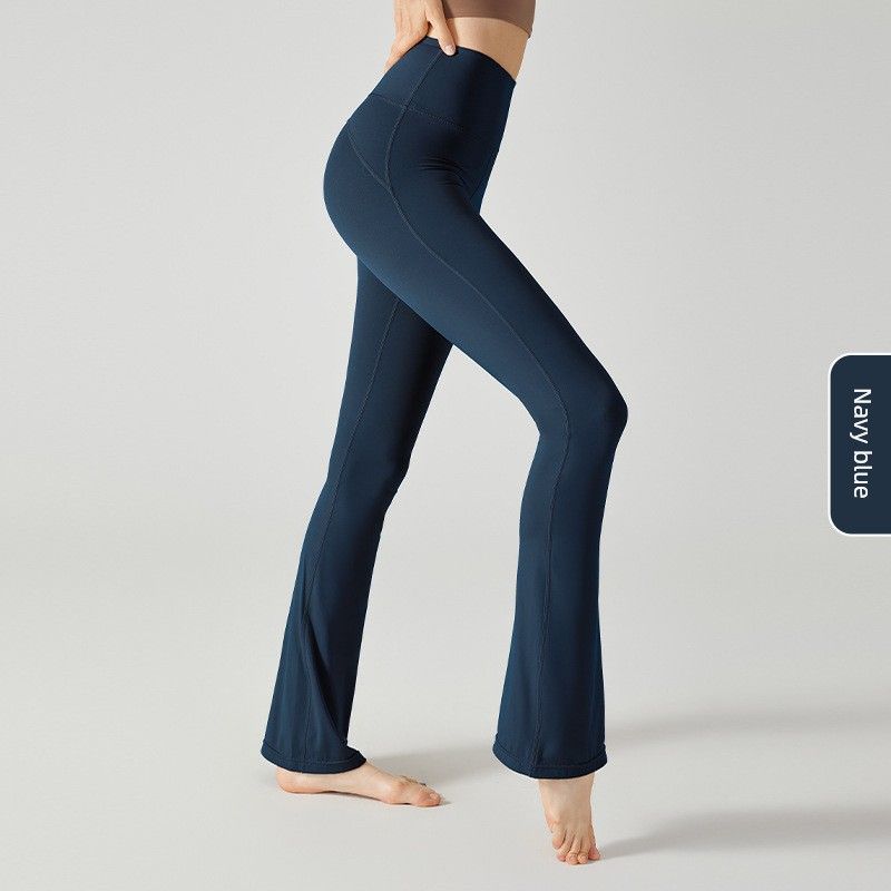 

Fashion Slightly Flared Yoga Pants High Waist Hip Lift Outwear Pilates Professional Workout Pants Tight Sports Pants Female Summer Navy Blue [Fabric Upgrade] L