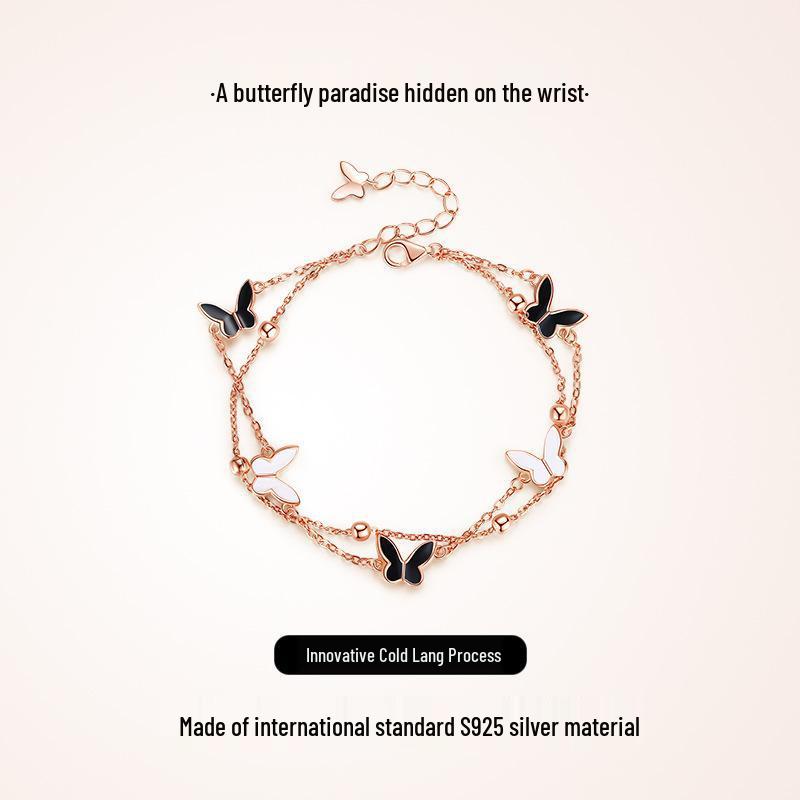 Butterfly 925 Silver Bracelet for Women - 18k Rose Gold, Niche Design, Ideal Student Gift for Christmas or Valentine's Day.