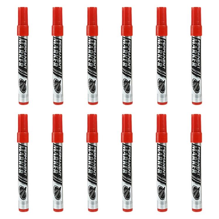 

12Pcs Oil Based Permanent Markers Water Resistant For Labeling Writing On Plastic Paper Logistics Packaging Use червоний