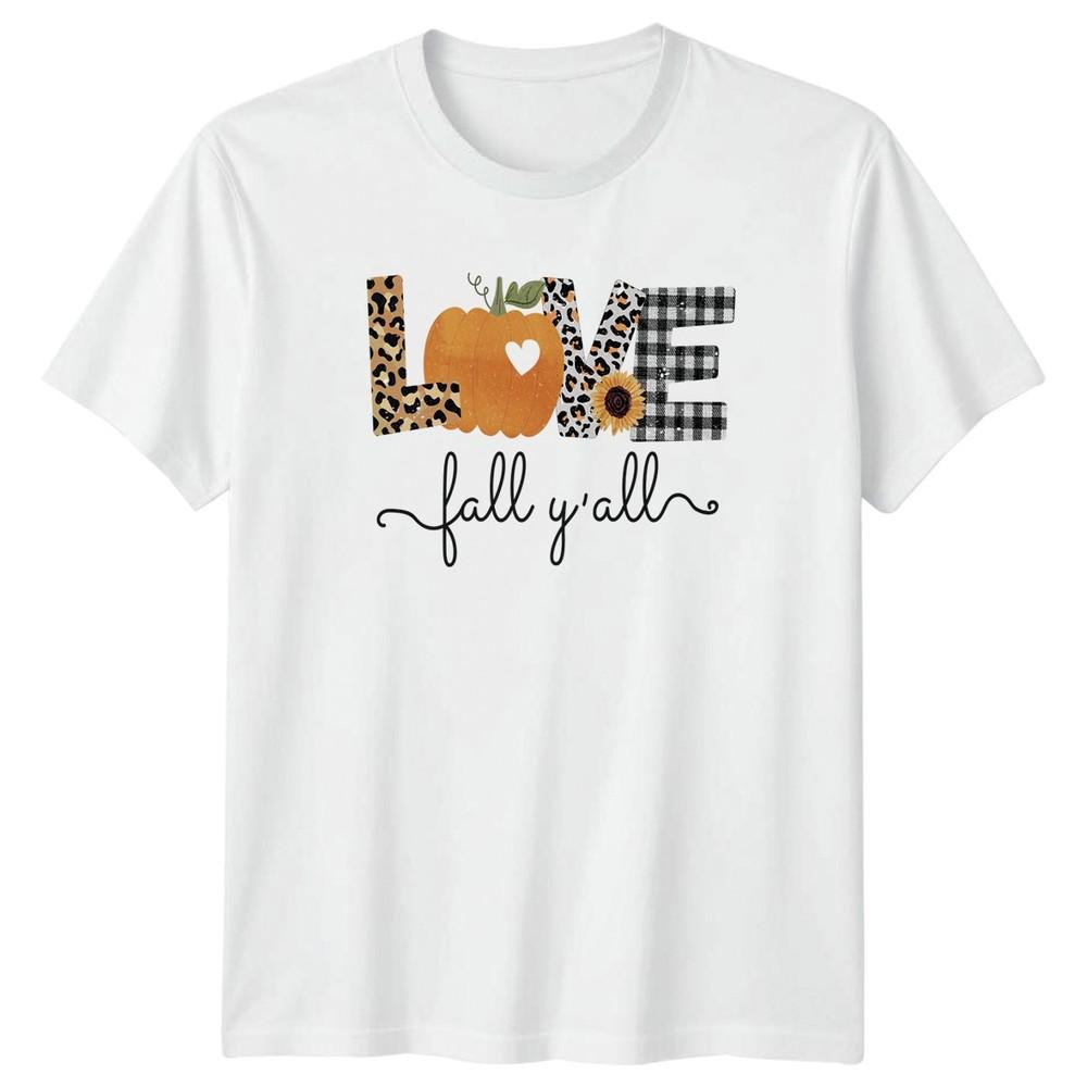 Love Fall Yall Unisexs TShirt Farmhouse Pumpkin Autumn Season S