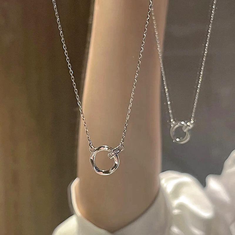 Mobius Ring 925 Sterling Silver Women s Circle Pendant Necklace - Light Luxury Versatile Collarbones Chain Jewelry платиновый