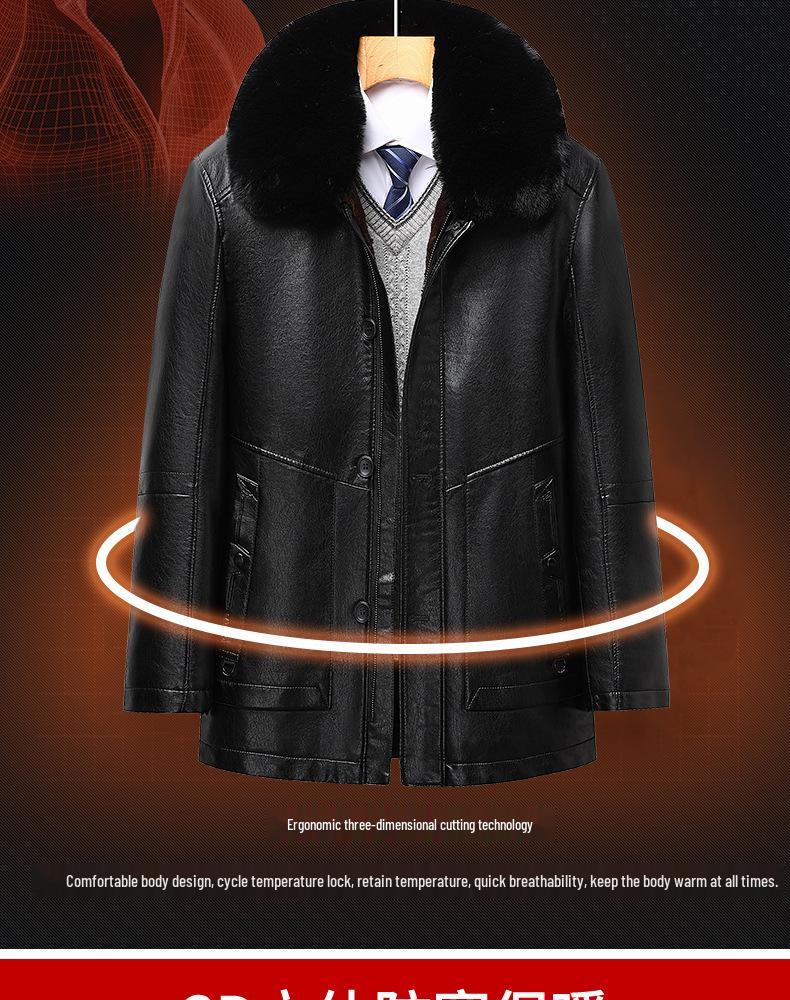 Woodpecker Men's Warm Leather Jacket for Dad and Grandpa - Plus Velvet Winter Coat