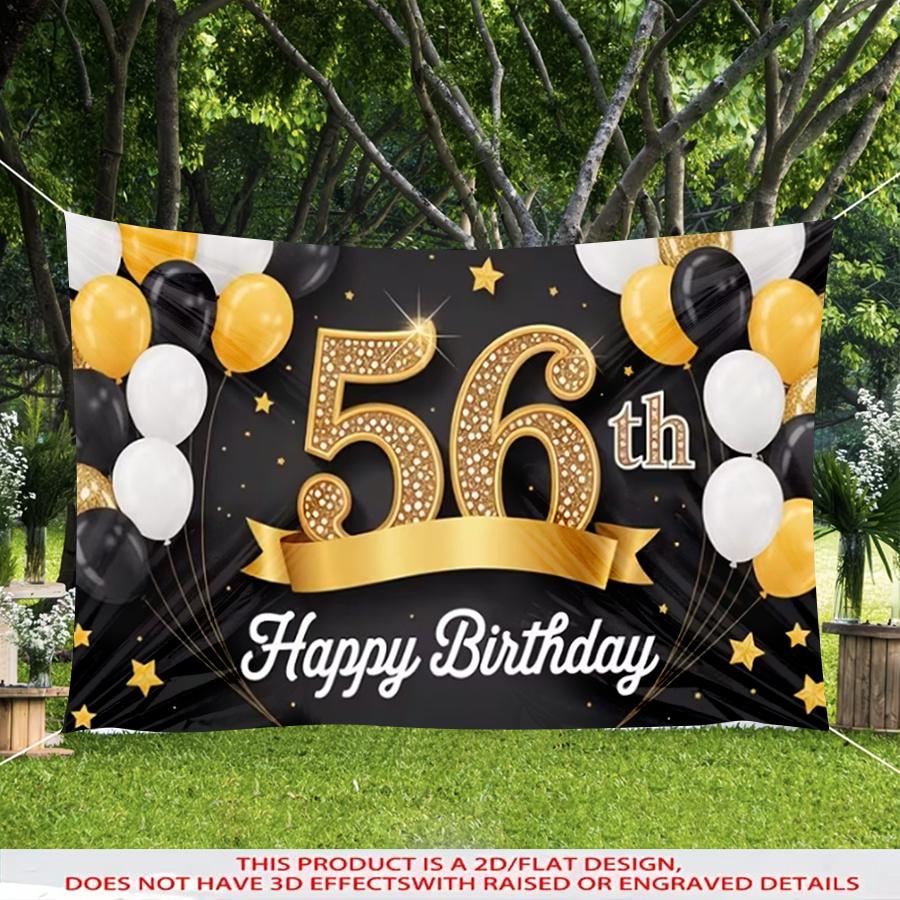 1pc 2D 56th Birthday Happy Birthday Theme Decorative Banner Black Gold Backdrop For Living Room Bedroom Garden Scene Party Celebration