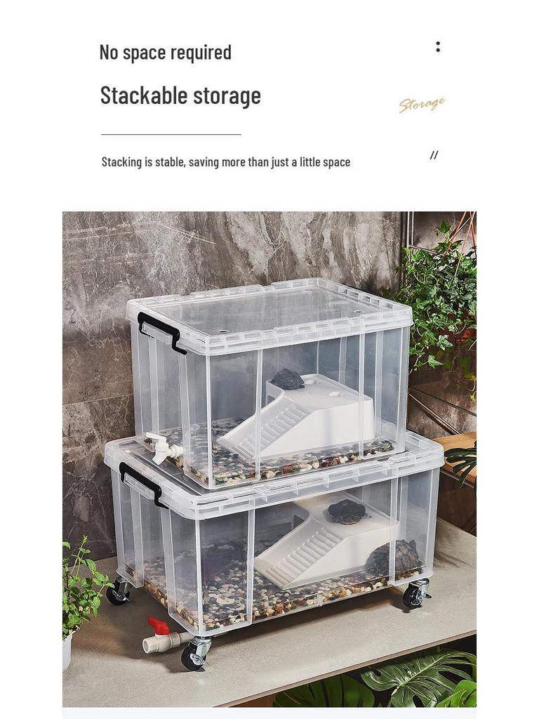Large Turtle Tank with Lid and Drainage, Filtration, and Landscaping Features - Plastic Ecological Box Aquarium