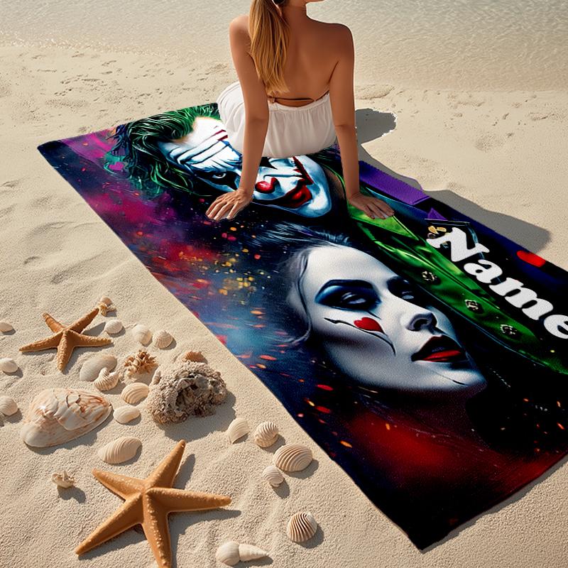Custom Name Ultra-Soft Beach Towel with Joker Theme,Ideal for Pool - Camping, Diving - Perfect Travel Essential, Vibrant Beach Towel.