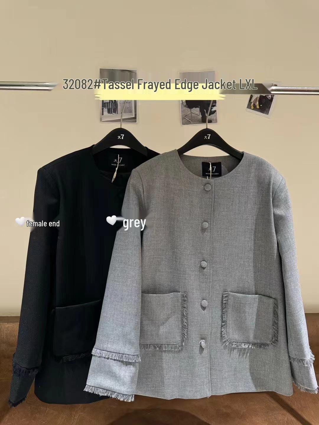 

Da7 Women s Korean Style Loose Plus Size Tassel Edge Casual Jacket Large сірий колір
