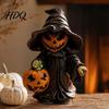 Desktop Halloween Ornament Witch Statue with Pumpkin Cute in Pointed Hat
