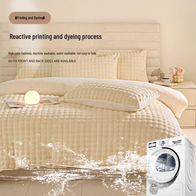 2025 New Winter Faux Rabbit Fur & Milk Velvet Flannel Bedding Set: Thickened, Warm, 4-Piece, Includes Fitted Sheet