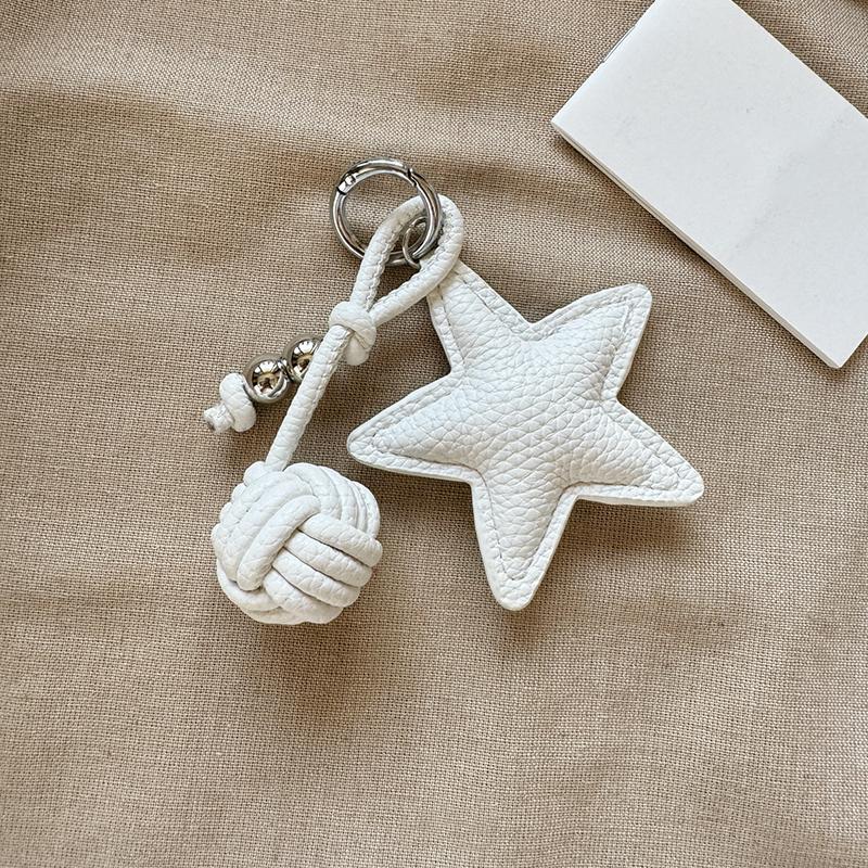 Leather Star Keychain Pentagram Car Keyring with Woven Leather Rope Ball Pendant Creative Bag Pendant Decoration for Women