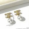 Brincos Minimalistas de Argola com Pérola e Cristal Dourado Banhado Geométricos Moda Joias