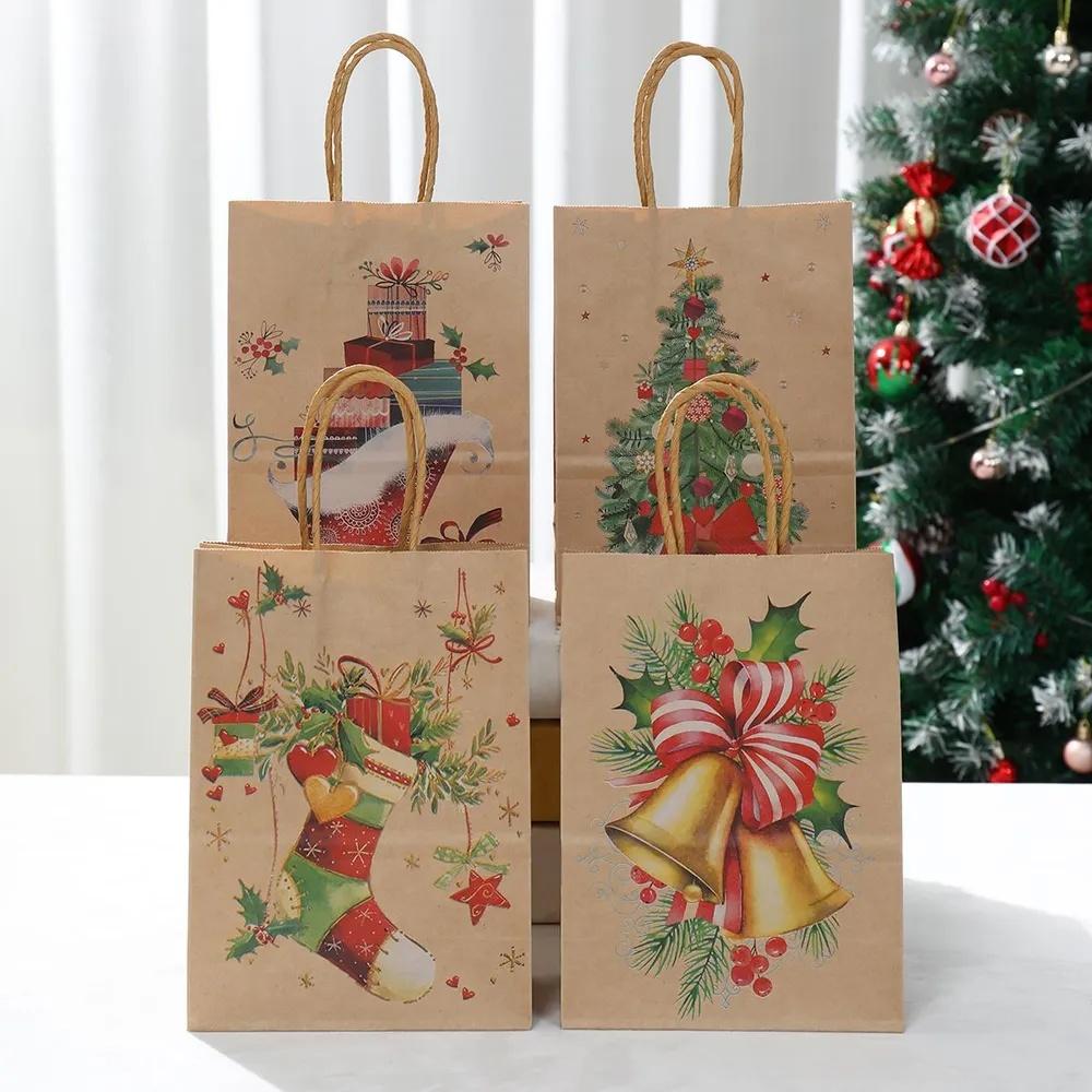 Christmas Santa Claus Snowflake Kraft Paper Handbag Marry Christmas Party Decor For Home