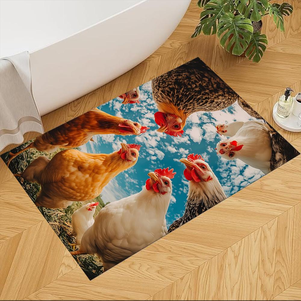 Colorful Chicken Art Pattern Non-Slip Home Carpet Design for Office Decor Living Room Bedroom Gift