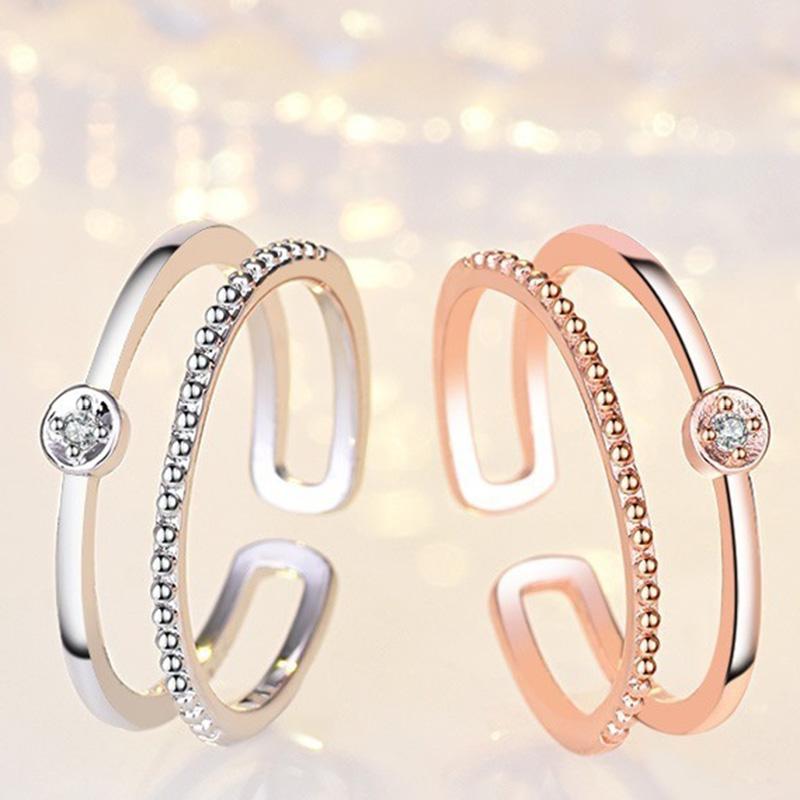 Ladies Two Layer Crystal Adjustable Open Rings Jewelry