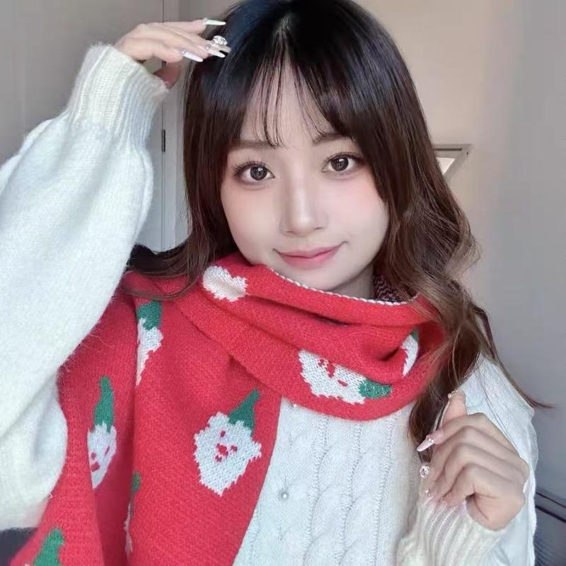 Red Santa knitted scarf autumn and winter warm versatile student couple Christmas gift green wool scarf
