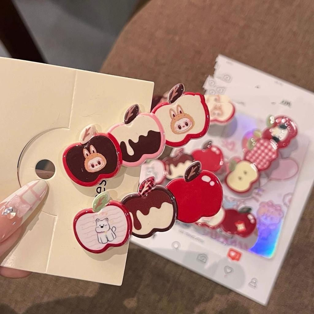 4pcs Nouvelles Pinces à Cheveux Mignonnes Dessin Animé Pomme Automne Hiver Fille Pince Bec de Canard pour Mèches de Frange