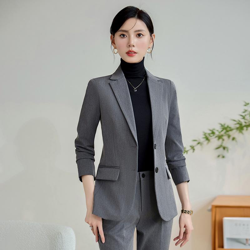 High-End Women's Grey Suit Set - Professional Spring/Autumn Formal Wear for Interviews and Work