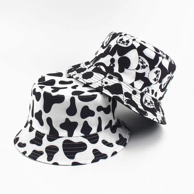 Cow Double-Sided Black and White Cow Panda Zebra Pattern Bucket Hat Women's Summer Double-Sided Hat