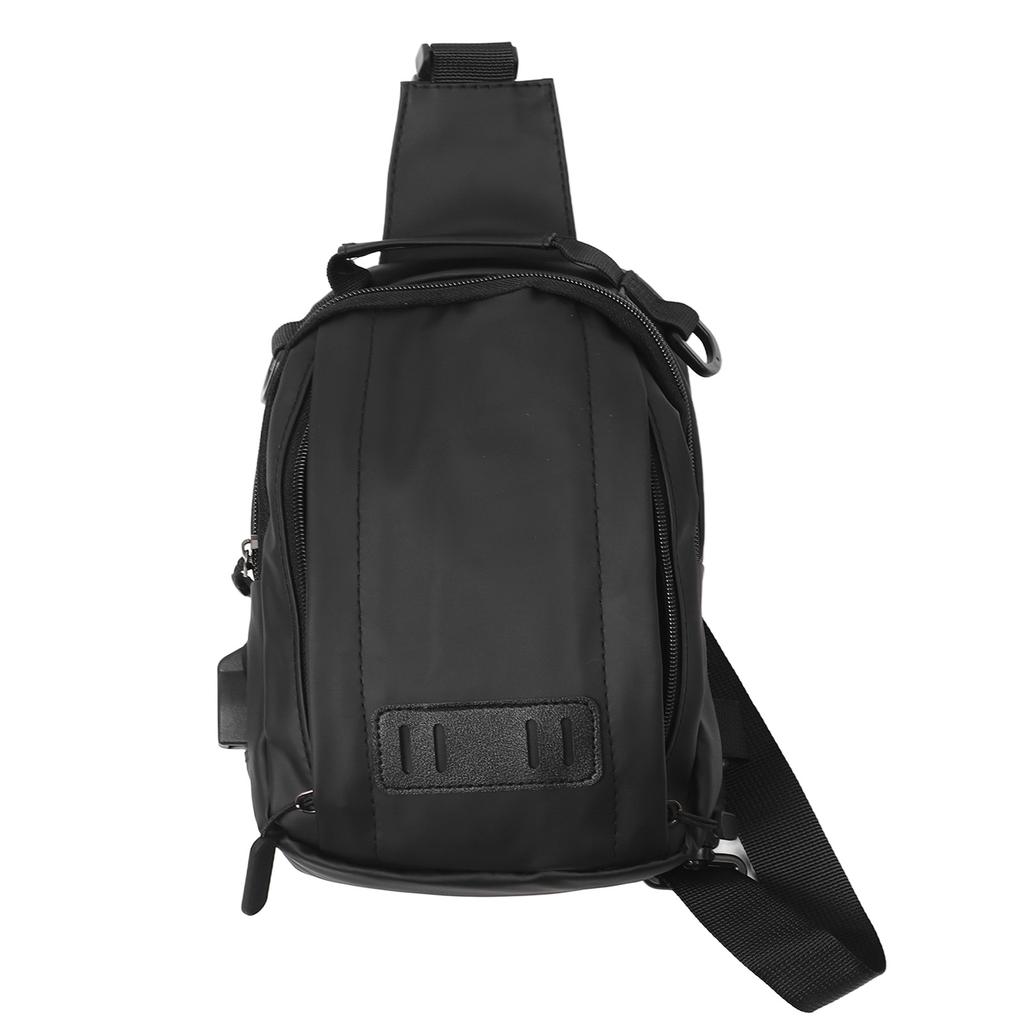 Man Hiking Sling Bag with Charging Cable Lightweight USB Port Pure Color Sling Bag for Travel Outdoors Black S