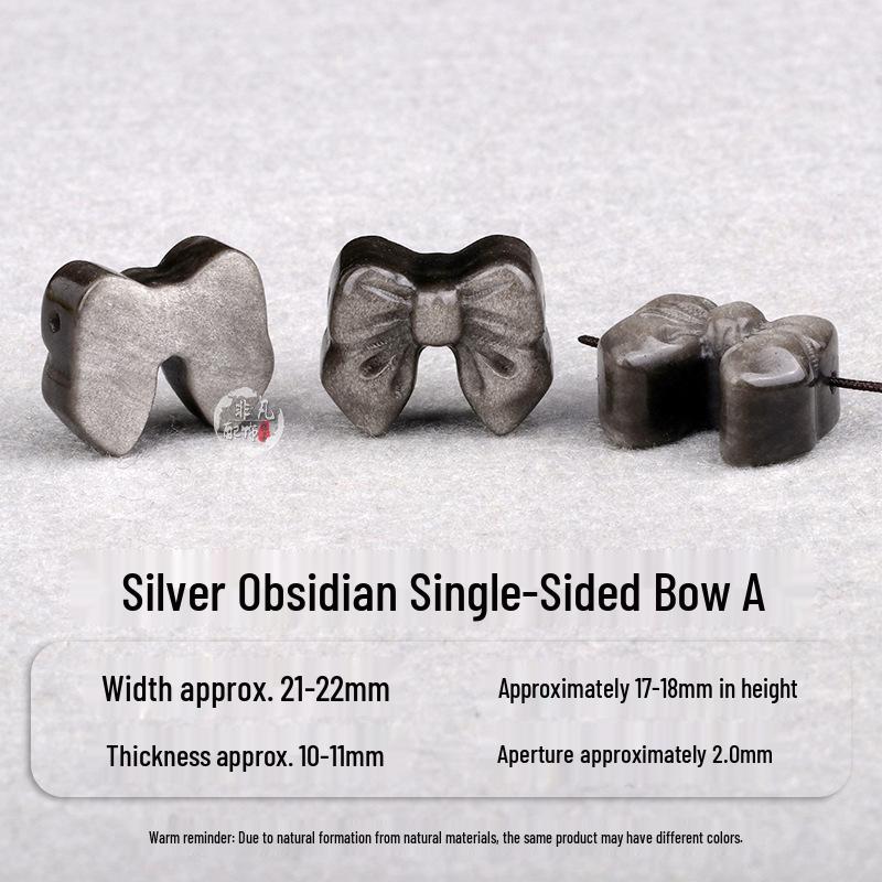 Natural Silver  Black Obsidian Carved Beads Bowknot Fu-Character Peony Rose DIY Bracelet Accessories